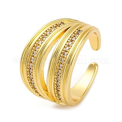 Rack Plating Brass Micro Pave Clear Cubic Zirconia Open Cuff Finger Rings for Women&nbsp;RJEW-M028-92G