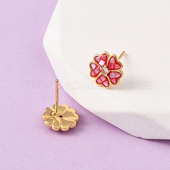 Brass Enamel Flower Stud Earrings&nbsp;EJEW-I322-12G