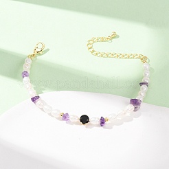 Natural Amethyst Chip and Rice Natural Pearl Beaded Bracelets&nbsp;GG-CBA3297-13G-F