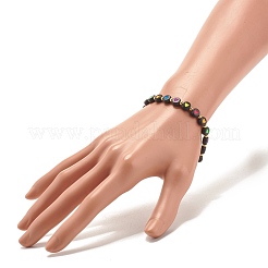 Flat Round with Heart Beaded Stretch Bracelet for Women&nbsp;BJEW-JB07552-03