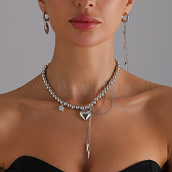 Alloy Crystal Rhinestone Star Heart Pendant CCB Plastic Round Beaded Necklaces for Women&nbsp;WGF75AC-01