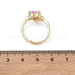 Adjustable Brass Finger Rings with Pink Heart Cubic Zirconia for Valentine's Day&nbsp;CU-CBA7E55-11G