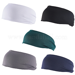 5Pcs 5 Colors 95% Polyester & 5% Spandex Yarns Exercise Elastic Headbands&nbsp;OHAR-CY0001-12