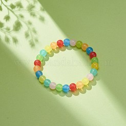 Imitation Jade Acrylic Round Beaded Stretch Bracelet for Women&nbsp;BJEW-JB08721-01