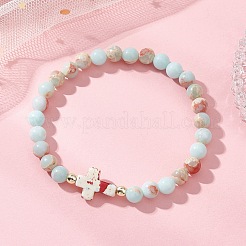 Synthetic Aqua Terra Jasper & Turquoise Beads Stretch Bracelets for Women&nbsp;BJEW-JB13106