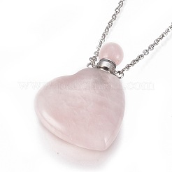 Natural Rose Quartz Openable Perfume Bottle Pendant Necklaces&nbsp;G-K295-A01-P
