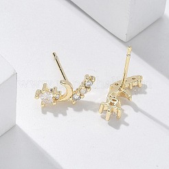 Brass Clear Cubic Zirconia Stud Earrings&nbsp;EJEW-Q014-11G