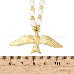 304 Stainless Steel & Plastic Imitation Pearl Bird Pendant Necklaces for Women&nbsp;NJEW-P330-02G