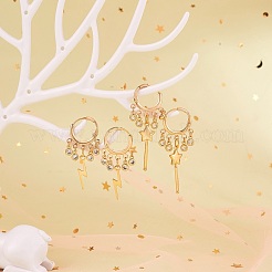 Lightning Bolt Brass Dangle Huggie Hoop Earrings&nbsp;EJEW-SW00001-01
