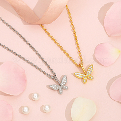 2Pcs 2 Colors Brass Micro Pave Clear Cubic Zirconia Butterfly Pendant Iron Chain Necklaces for Women&nbsp;NJEW-HY0001-20