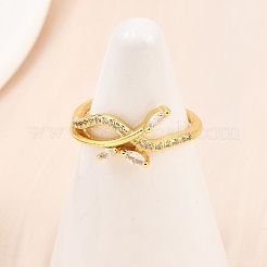Brass Micro Pave Cubic Zirconia Cuff Rings for Women&nbsp;RJEW-Z113-30G