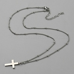 304 Stainless Steel Cross Pendant Necklace with Satellite Chains&nbsp;NJEW-WH0016-47P