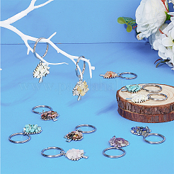 20Pcs 10 Colors Gemstone Chip & Alloy Tree of Life Pendant Keychain&nbsp;KEYC-AB00029