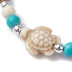 Starfish & Tortoise Synthetic Turquoise Braided Bead Anklets&nbsp;AJEW-AN00564-01