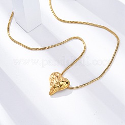 304 Stainless Steel Textured Heart Pendant Snake Chain Necklaces&nbsp;NJEW-U026-11G