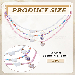 3Pcs 3 Colors Glass Seed & Butterfly Shell Bead Necklaces&nbsp;NJEW-LP0007-28