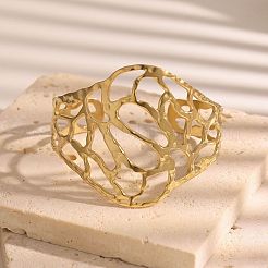 304 Stainless Steel Hollow Leaf Wide Open Cuff Bangles for Women&nbsp;WG4B663-01