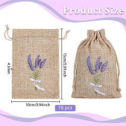 Lavender Printed Linen Sachet Storage Drawstring Bags&nbsp;ABAG-WH0045-62C