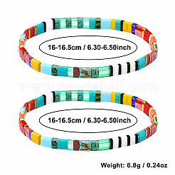 Glass Rectangle Tile Beaded Stretch Bracelet Sets with Synthetic Non-magnetic Hematite for Women&nbsp;VR2839