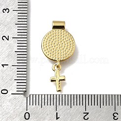 Brass Pave Natural White Shell Flat Round with Cross Pendants&nbsp;KK-C090-40G-06