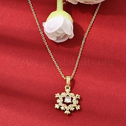 Christmas Snowflake Brass Micro Pave Cubic Zirconia Pendants Necklaces&nbsp;NJEW-L468-01G-A01