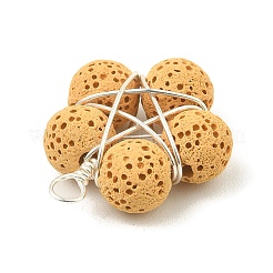 5Pcs 5 Colors Natural Lava Rock Dyed Beaded Pendants&nbsp;PALLOY-TA00086