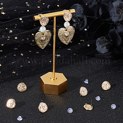 10Pcs Flat Round with Clover Brass Stud Earring Findings&nbsp;DIY-BBC0001-36