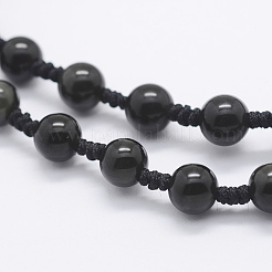 Natural Golden Sheen Obsidian Beaded Pendant Necklaces&nbsp;NJEW-E116-14