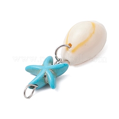 8Pcs 8 Colors Natural Cowrie Shell & Dyed Synthetic Turquoise Starfish Pendants&nbsp;PALLOY-JF04130-01