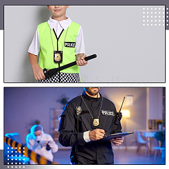2Pcs 2 Colors PU Leather & Alloy Police Badge with Chain and Belt Blip&nbsp;NJEW-HY0002-17
