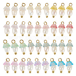 48Pcs 12 Styles Acrylic & Natural Pearl Flower Pendants&nbsp;PALLOY-CW00007