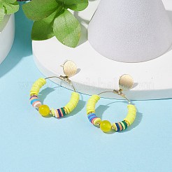 Natural Malaysia Jade & Polymer Clay Beaded Big Ring Dangle Stud Earrings&nbsp;EJEW-TA00075-04