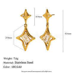 304 Stainless Steel Clear Cubic Zirconia Star Dangle Stud Earrings&nbsp;FS-WG9493C-01