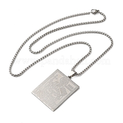 Non-Tarnish Rectangle 201 Stainless Steel Box Chain Saint Benedict Medal Pendant Necklaces for Women and Men&nbsp;NJEW-F324-09P
