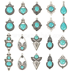 20Pcs 10 Styles Tibetan Style Alloy Pave Imitation Turquoise Pendants&nbsp;FIND-TA0008-36