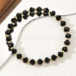 Rondelle Faceted Glass & Brass Bead Stretch Bracelets&nbsp;UG9794