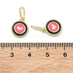 Flat Round with Heart Pattern Brass Enamel Pendant Decorations&nbsp;KK-G555-16G-02