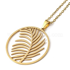201 Stainless Steel Feather Pendant Necklace with Cable Chains&nbsp;NJEW-Q317-22G