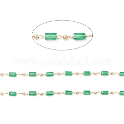 Faceted Cuboid Glass & Round Beaded Chains&nbsp;CHC-G018-02KCG