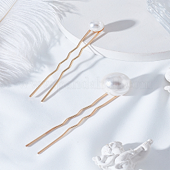 2Pcs 2 Styles Zinc Alloy and ABS Pearl Hairpin&nbsp;OHAR-LP0002-14
