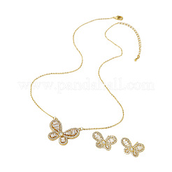 Brass Micro Pave Clear Cubic Zirconia Pendant Necklaces & Stud Earrings&nbsp;FS-WG0DF58-01