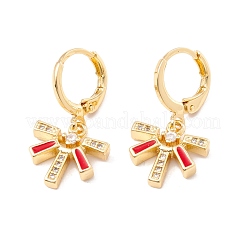 Enamel Sun Dangle Leverback Earrings with Clear Cubic Zirconia&nbsp;EJEW-F282-01-G