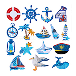 16Pcs 16 Styles Sailing Series Embroider Thread Iron on/Sew On Patches&nbsp;PATC-PH0001-48