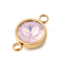 304 Stainless Steel with Faceted K9 Glass Birth Stone Flat Round Links Connector Charms&nbsp;STAS-F139-042G-A10