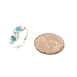 Natural Apatite Beaded Spiral Finger Ring&nbsp;RJEW-TA00049-01