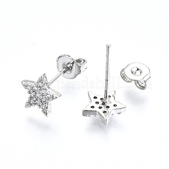 Brass Micro Pave Clear Cubic Zirconia Stud Earrings&nbsp;EJEW-T046-30P-NF