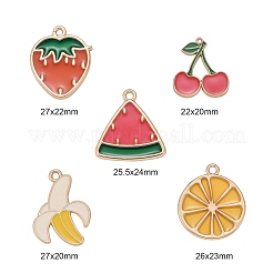 15Pcs 5 Style Light Gold Plated Fruit Theme Alloy Enamel Pendants&nbsp;ENAM-ZZ0001-06
