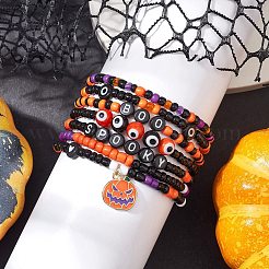 7Pcs 7 Styles Evil Eye & Word Glass & Lampwork Beaded Stretch Bracelet Sets&nbsp;BJEW-JB10447