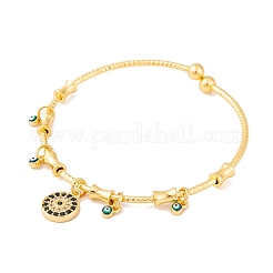 Brass Pave Clear & Black Cubic Zirconia Charm Bangles for Women&nbsp;BJEW-S147-20C-G