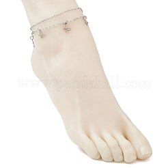 2Pcs 2 Styles 304 Stainless Steel Cable Chain Paperclip Chain Charm Double Layer Anklets for Women&nbsp;AJEW-AN00740-01